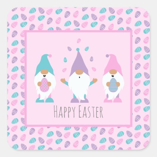 Happy Easter Gnome Juggling Paaseieren Vierkante Sticker (Voorkant)