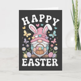 Happy Easter Gnome With Bunny Ears Colorful Eggs  Kaart