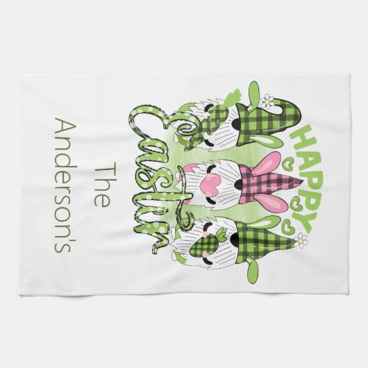 Happy Easter Gnomen met Bunny Ears Pink Green Theedoek (Horizontaal)