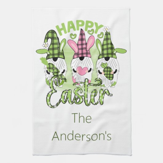 Happy Easter Gnomen met Bunny Ears Pink Green Theedoek (Verticaal)