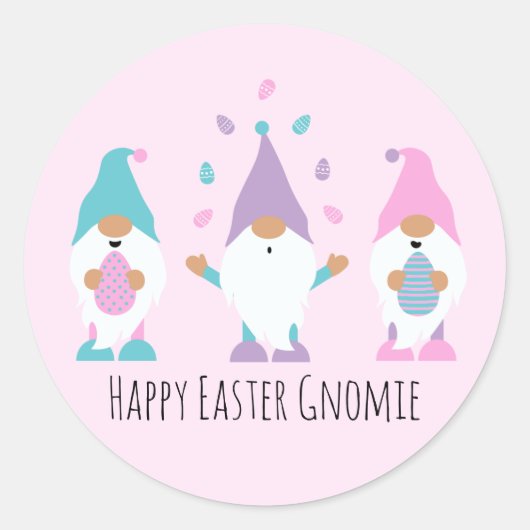 Happy Easter Gnomie Juggling Paaseieren Ronde Sticker (Voorkant)
