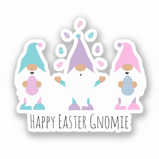 Happy Easter Gnomie Juggling Paaseieren Sticker (Voorkant)
