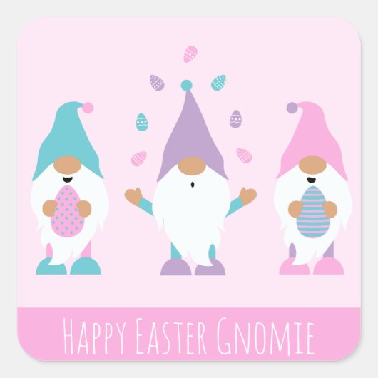 Happy Easter Gnomie Juggling Paaseieren Vierkante Sticker (Voorkant)