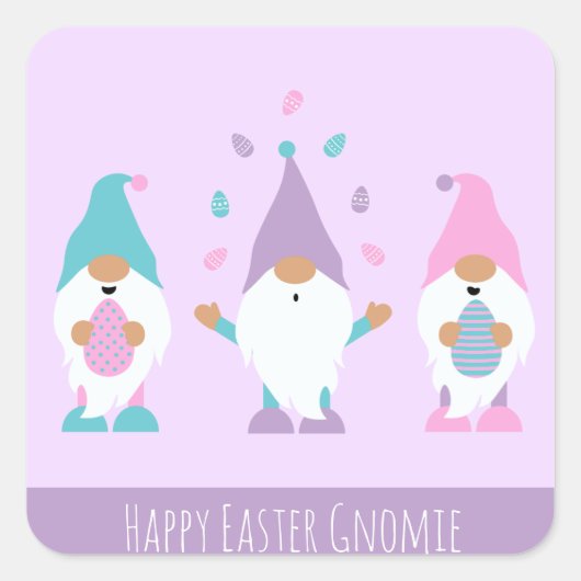 Happy Easter Gnomie Juggling Paaseieren Vierkante Sticker (Voorkant)