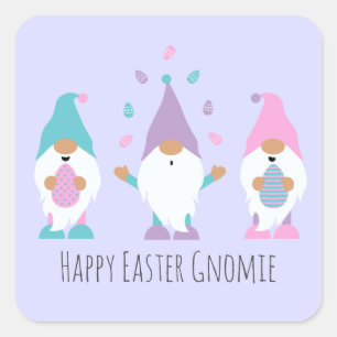 Happy Easter Gnomie Juggling Paaseieren Vierkante Sticker