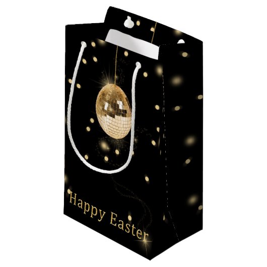 Happy Easter Gold Disco Ball Klein Cadeauzakje (Voorkant Gekanteld)