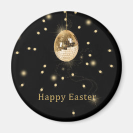 Happy Easter Gold Disco Ball Magneet