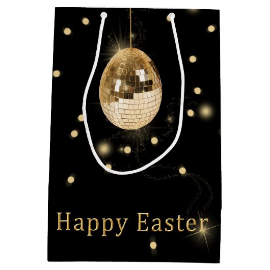Happy Easter Gold Disco Ball Medium Cadeauzakje (Achterkant)