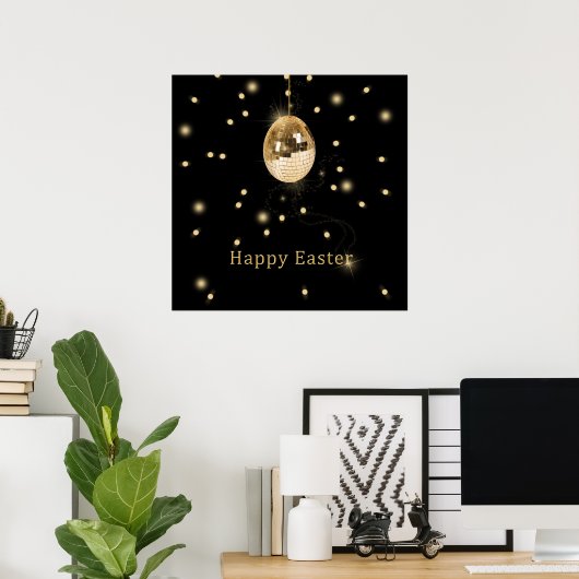 Happy Easter Gold Disco Ball Poster (Thuiskantoor)