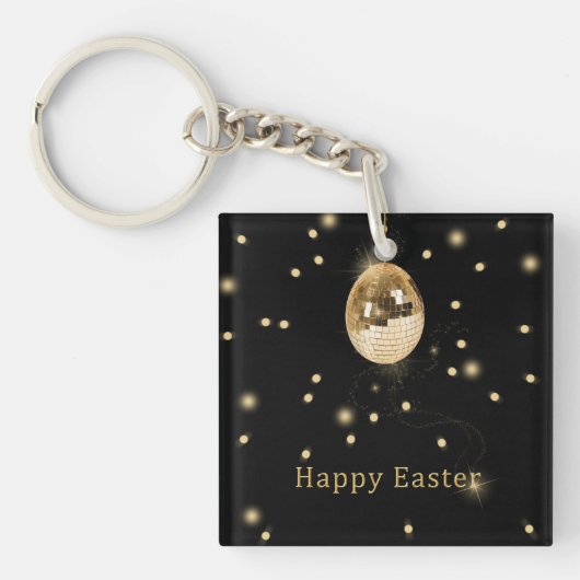 Happy Easter Gold Disco Ball Sleutelhanger (Voorkant)