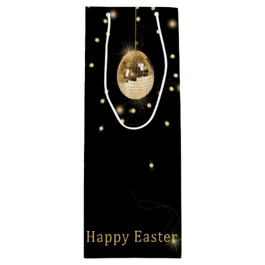 Happy Easter Gold Disco Ball Wijn Cadeautas (Voorkant)