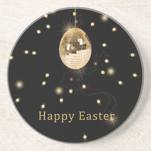 Happy Easter Gold Disco Ball Zandsteen Onderzetter (Voorkant)