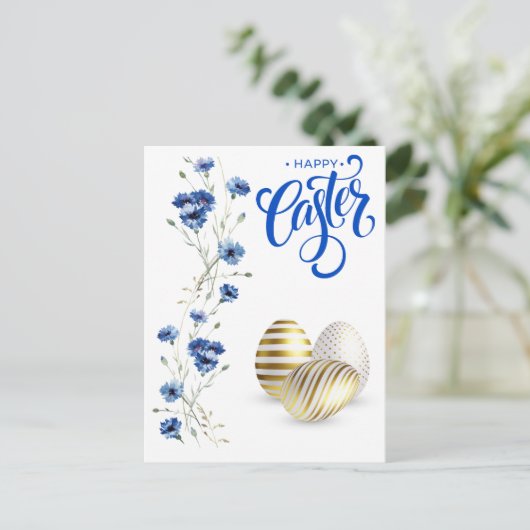 Happy Easter Gold Eggs-kornbloemen Briefkaart (Staand voorkant)