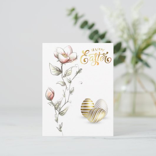 Happy Easter Gold Eggs-Rozen Briefkaart (Staand voorkant)