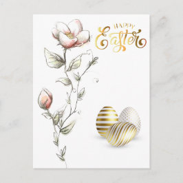 Happy Easter Gold Eggs-Rozen Briefkaart