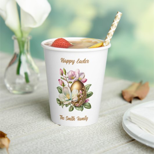 Happy Easter Gold Floral Egg Papieren Bekers (Insitu)
