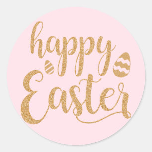 Happy Easter Gold Glitter Ronde Sticker