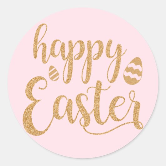 Happy Easter Gold Glitter Ronde Sticker (Voorkant)