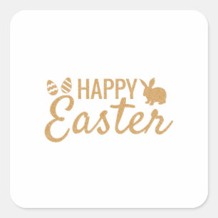 Happy Easter Gold Glitter Sparkle Easter Bunny Vierkante Sticker