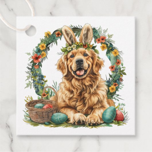 Happy Easter Golden Retriever Dog Bunny Ears Bedankjes Labels (Voorkant)
