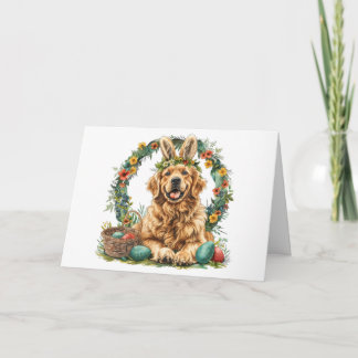 Happy Easter Golden Retriever Dog Bunny Ears Kaart