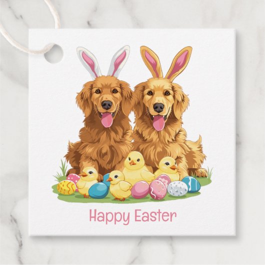 Happy Easter Golden Retriever Dogs Bunny Ears Bedankjes Labels (Voorkant)