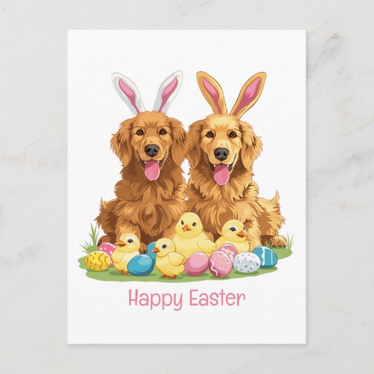 Happy Easter Golden Retriever Dogs Bunny Ears Briefkaart (Voorkant)
