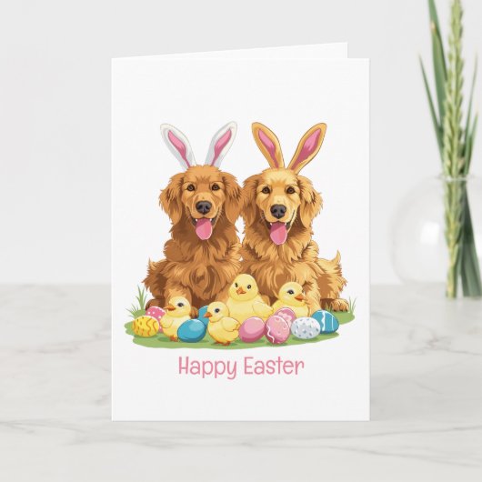 Happy Easter Golden Retriever Dogs Bunny Ears Feestdagen Kaart (Voorkant)
