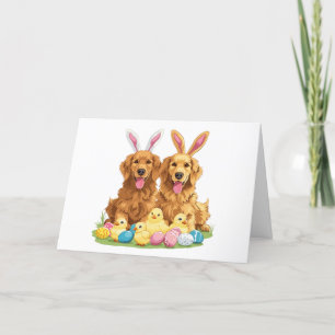 Happy Easter Golden Retriever Dogs Bunny Ears Feestdagen Kaart