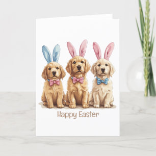 Happy Easter Golden Retriever Dogs Bunny Ears Feestdagen Kaart