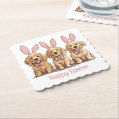 Happy Easter Golden Retriever Dogs Bunny Ears Kartonnen Onderzetters (Gebogen)