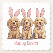 Happy Easter Golden Retriever Dogs Bunny Ears Kartonnen Onderzetters (Voorkant)