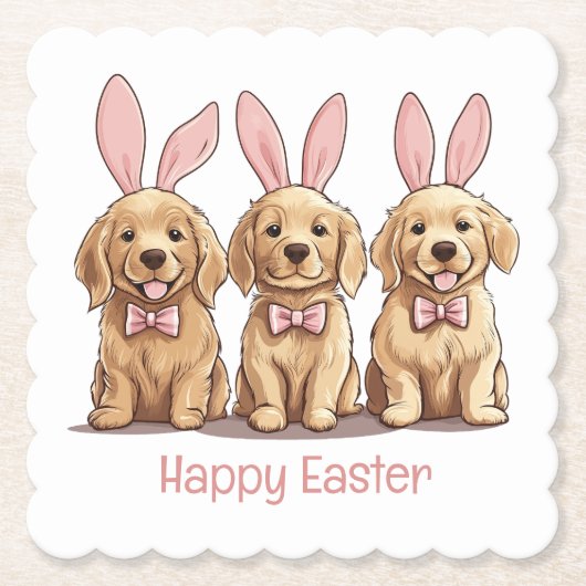 Happy Easter Golden Retriever Dogs Bunny Ears Kartonnen Onderzetters (Voorkant)