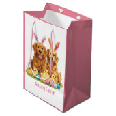 Happy Easter Golden Retriever Dogs Bunny Ears Medium Cadeauzakje (Voorkant Gekanteld)