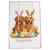 Happy Easter Golden Retriever Dogs Bunny Ears Medium Cadeauzakje (Achterkant)