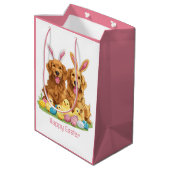 Happy Easter Golden Retriever Dogs Bunny Ears Medium Cadeauzakje (Achterkant Gekanteld)