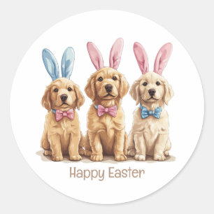 Happy Easter Golden Retriever Dogs Bunny Ears Ronde Sticker