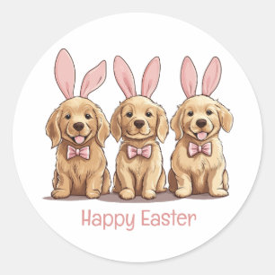 Happy Easter Golden Retriever Dogs Bunny Ears Ronde Sticker