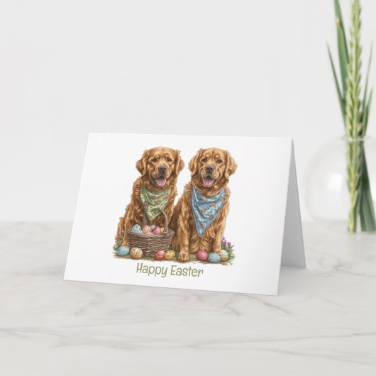Happy Easter Golden Retriever Dogs Paasmand Feestdagen Kaart (Voorkant)