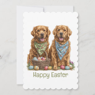 Happy Easter Golden Retriever Dogs Paasmand Feestdagenkaart