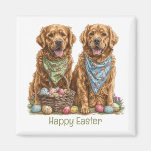 Happy Easter Golden Retriever Dogs Paasmand Magneet