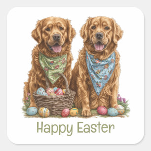 Happy Easter Golden Retriever Dogs Paasmand Vierkante Sticker