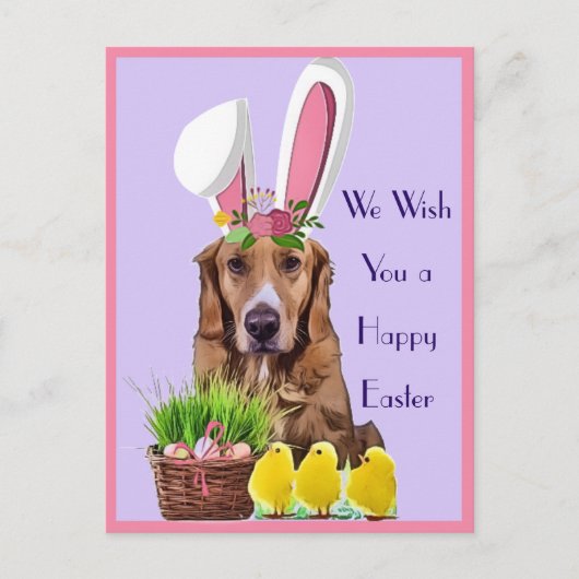 Happy Easter Golden Retriever met Chicken and Eggs Briefkaart (Voorkant)