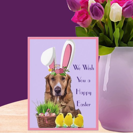 Happy Easter Golden Retriever met Chicken and Eggs Briefkaart