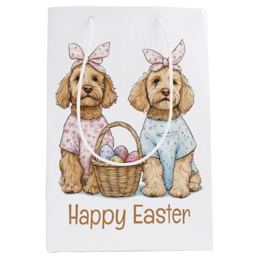 Happy Easter Goldendoodle Dogs Medium Cadeauzakje (Voorkant)