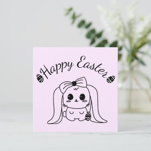 Happy Easter Gothic Modern Bunny Kaart Blank Insid (Staand voorkant)
