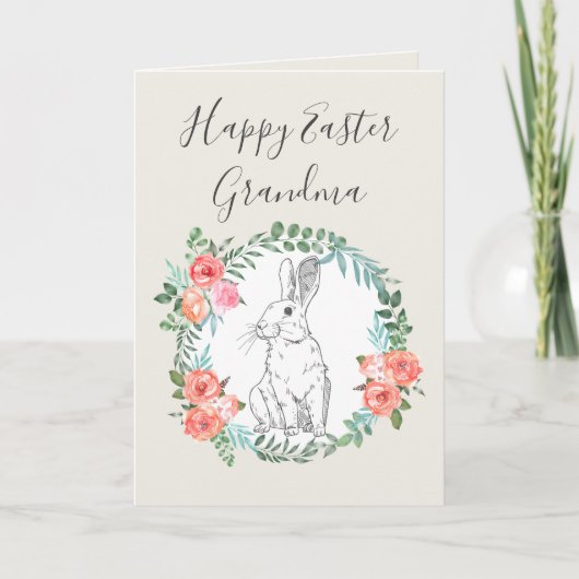 Happy Easter Grandma Bunny Floral Boho Coconut Feestdagen Kaart (Voorkant)