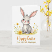 Happy Easter Grandson Cute Bunny Card Kaart (Gele Bloem)
