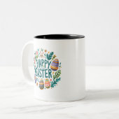 Happy Easter Graphic Art Tweekleurige Koffiemok (Voorkant links)