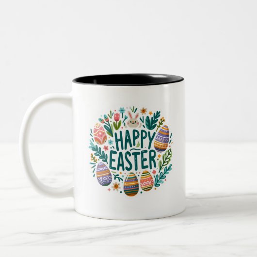 Happy Easter Graphic Art Tweekleurige Koffiemok (Links)